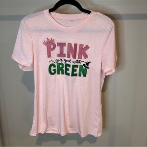 Pink Goes Good with Green Embroidery Shirt Woman Musical Movie